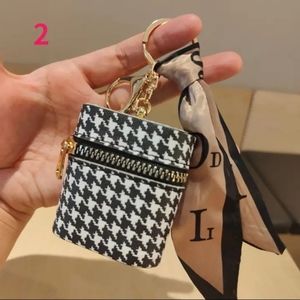 Houndstooth print Mini Keychain Bag with small Scarf Decor